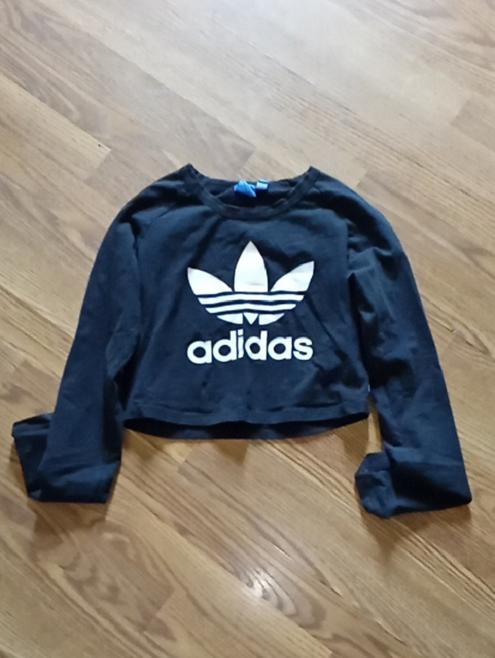 adidas Black Cropped Crewneck with White Trefoil